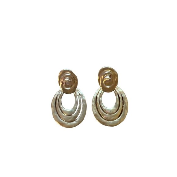 Vintage Hammered Gold Tone Dangle Pierced Earrings - Picture 1 of 6